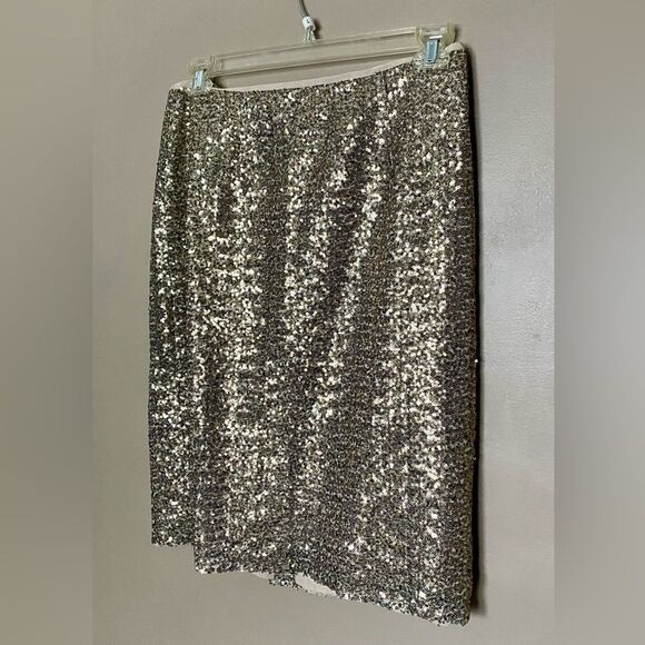 CHICO’S Stephanie gold sequin Pencil skirt NWT shimmer party cocktail glam sz M - Picture 10 of 16